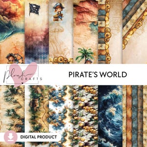 Piratenwelt || 12 digitale Schatzkarten, nautische Themen, Kinder Scrapbooking Paket, druckbare Piraten Designs
