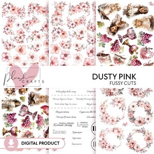 Altrosa || 6 Digitale Fussy Cut Bogen, Kommunion Verzierungen, Blumen, Weiss und Pastell Rosa