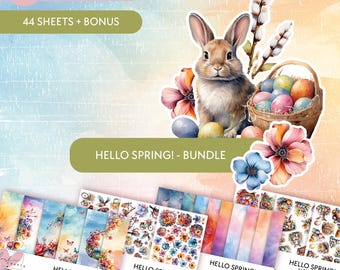 Frühling Scrapbooking Papier Bundle – Florale Ostermotive (Digitaler Download)