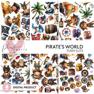 Piratenwelt || 6 digitale Fussy Cuts Sheet, Schatzkarten, nautische Themen, Kinder Scrapbooking Pack, druckbare Piraten Designs