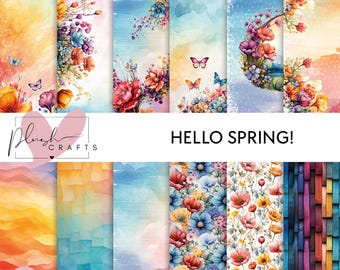 Frühling Blumen Scrapbook Papier | 12 druckbare Designs zum digitaler Download