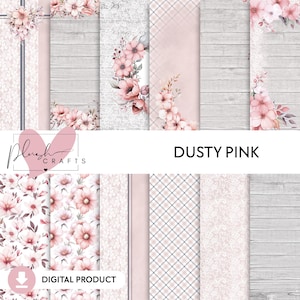 Altrosa || 12 digitale Papiere mit Kommunion- und Blumenmustern, Weiß und Pastellrosa