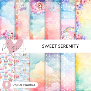 Zoete rust || 12 digitale afdrukbare vellen, roze en schattige ontwerpen, prinses- en olifantthema's, scrapbookingpakket voor kinderen