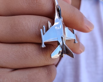 F-16 Kampfflugzeug Silber Halskette
