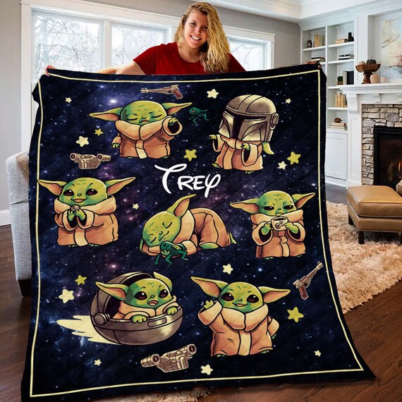 Personalized Baby Yoda Quilt Grogu Baby Yoda Blanket Star Etsy