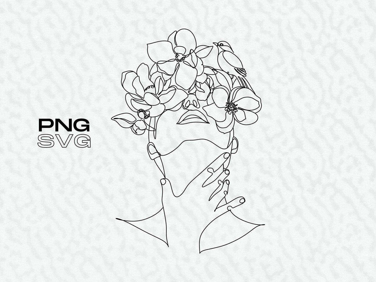 Head of Flowers Line Drawing Clipart Woman Face Line Art PNG Etsy