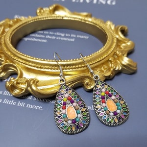 1 Pair New Ethnic Earrings Colorful Enamel Beads Boho Jewelry Statement Turkish Big Waterdrop Earrings New Party Christmas Gift