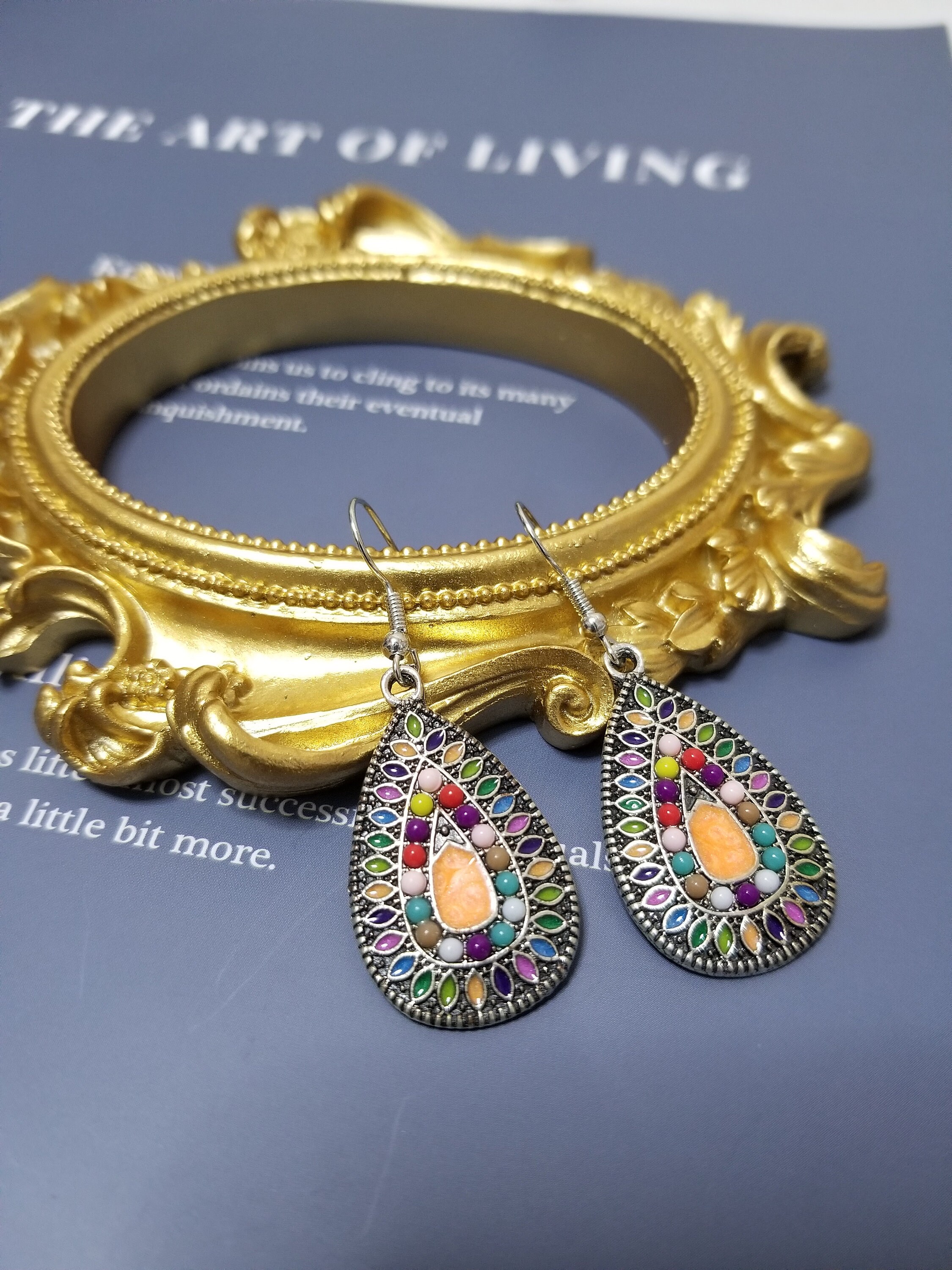 2 Beads Colored Enamel Gemstone Earrings Bohemian Handmade Fashion Earrings Gift 