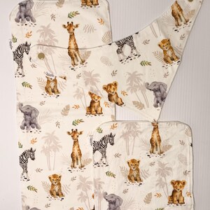Safari Cubs ベビー ベーシック バンドル。竹製バープクロス、ウォッシュクロス、よだれかけギフトセット。メルボルンで手作り。赤ちゃんに欠かせないアイテム。