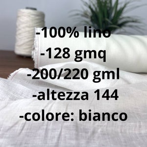 Tessuto 100% lino color bianco, lino al metro tagliato su misura, lino per abbigliamento e patchworking immagine 4