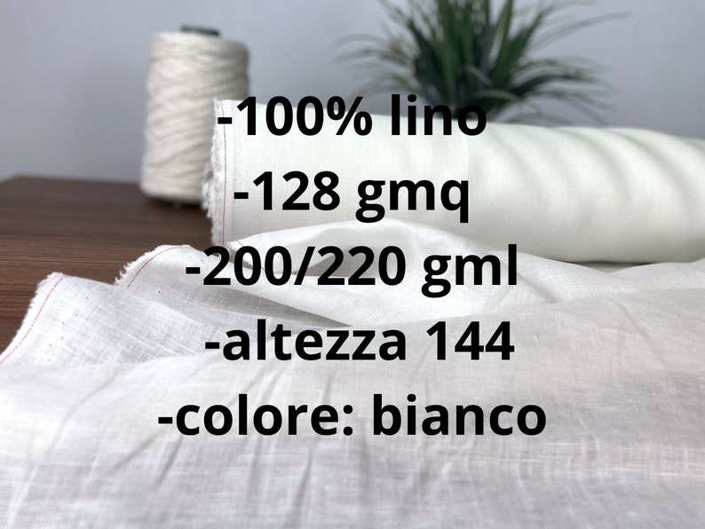 Tessuto 100% lino color bianco, lino al metro tagliato su misura, lino per abbigliamento e patchworking immagine 4