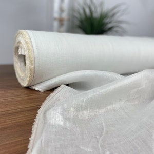 Tessuto 100% lino, color bianco laminato, lino al metro tagliato su misura, lino per abbigliamento e patchworking immagine 1