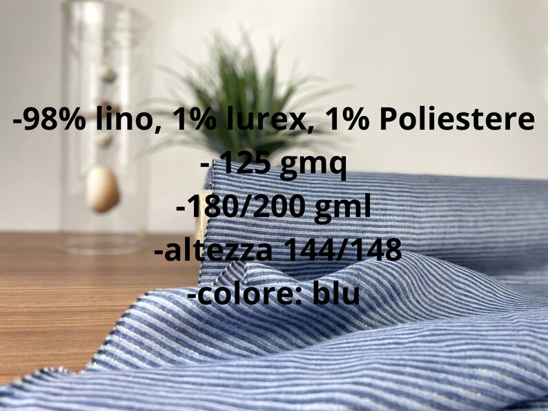 Tessuto blu 100% lino, lino al metro tagliato su misura, lino per abbigliamento e patchworking immagine 4