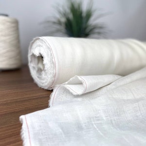 Tessuto 100% lino color bianco, lino al metro tagliato su misura, lino per abbigliamento e patchworking immagine 1