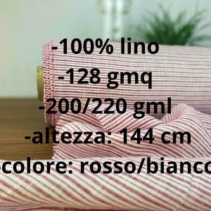 Tessuto 100% lino color rosso, lino al metro tagliato su misura, lino per abbigliamento e patchworking immagine 4