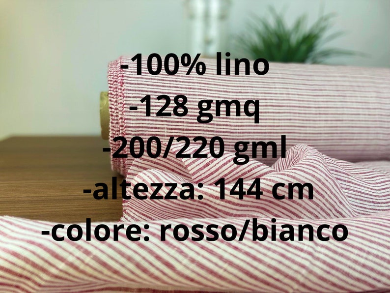 Tessuto 100% lino color rosso, lino al metro tagliato su misura, lino per abbigliamento e patchworking immagine 4