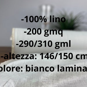 Tessuto 100% lino, color bianco laminato, lino al metro tagliato su misura, lino per abbigliamento e patchworking immagine 4