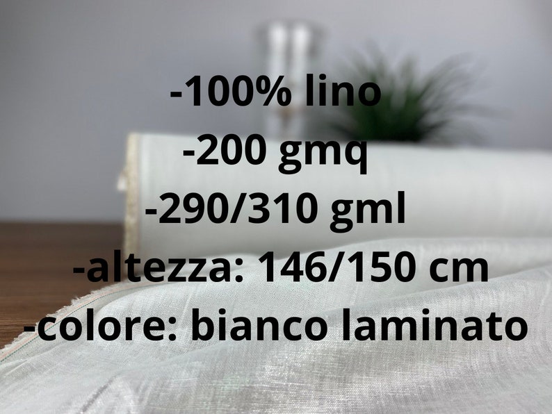 Tessuto 100% lino, color bianco laminato, lino al metro tagliato su misura, lino per abbigliamento e patchworking immagine 4