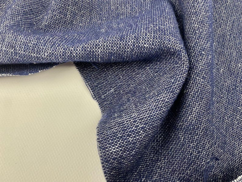 Linen Wool Fabric, Blue Color, Fabric by the Meter Cut to Size, Ideal