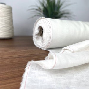 Tessuto 100% lino color bianco, lino al metro tagliato su misura, lino per abbigliamento e patchworking immagine 2