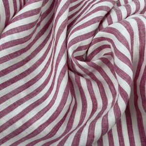 Tessuto 100% lino con righe rosse , lino tinto filo per abito, tendaggio e patchworking.