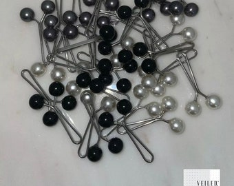 New Quality Classic Pearl Ball Hijab Scarf Pin *PACK OF 9* White/Black/Grey/Mix