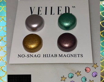 NEW* Mermaid Glitter Edition •SHAPE• Hijab Magnet No-Snag Scarf Pin Brooch X2 X3 X4 Packs Set