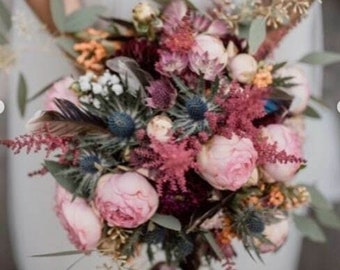 Bridal Bouquet Wedding Flowers Real Flowers Silk Flowers Pins Virgin Bouquets Pink Eucalyptus Wedding Bouquet