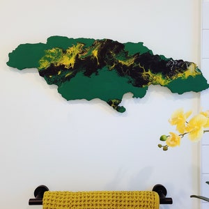 Jamaican Vibez | Wooden Map | Jamaican Map | Abstract Art | 28 inches