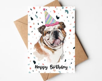 Bulldog Birthday Greetings Card Blank Inside