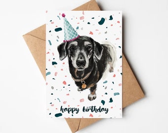 Dachshund Birthday Greetings Card Blank Inside