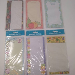 12 Magnetic list pads 2 sets of 6. Each has 60 sheets. Shopping list To do list Notepad Festive Summer Patterns 2 sets of 6 patterns