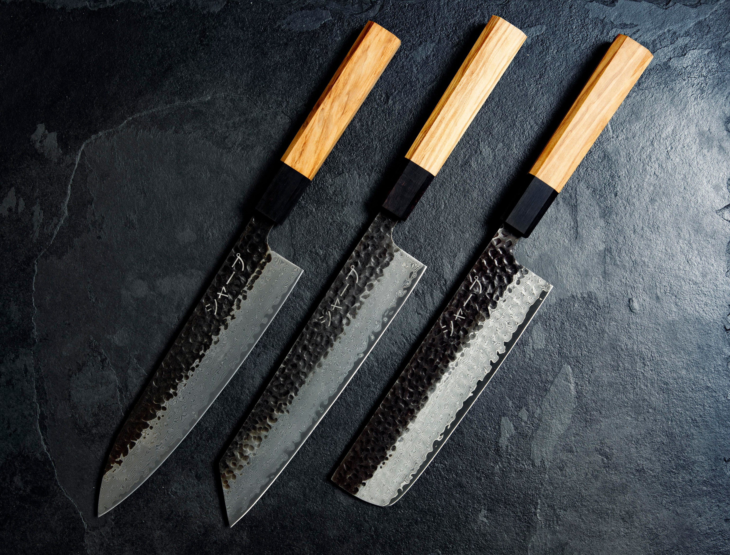 Handmade Chef Knife Santoku Damascus Olive Wood & Dark wood Handle with  Leather Sheath