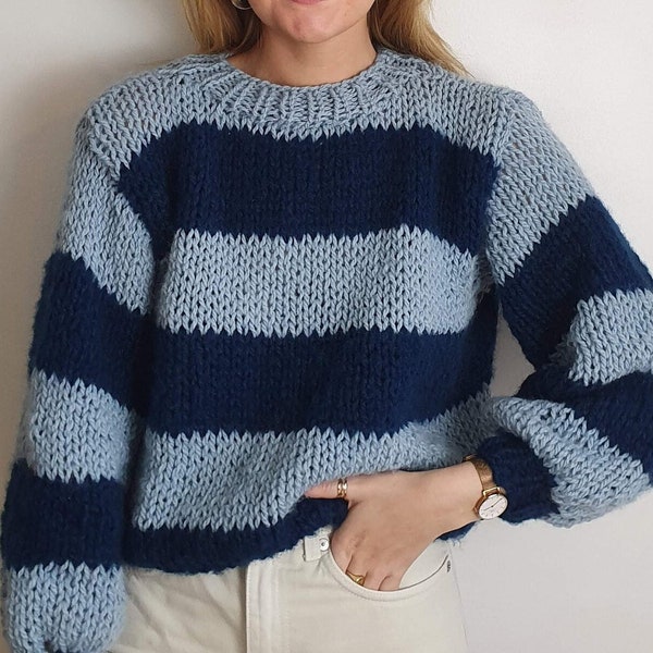 Stripey Seamless Sweater - Beginner Friendly Striped Jumper Chunky Knitting Pattern