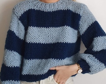 Stripey Seamless Sweater - Beginner Friendly Striped Jumper Chunky Knitting Pattern