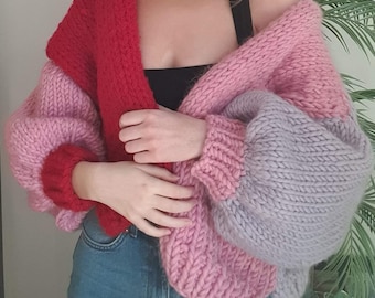 The Ketchup Cardigan Pattern - Super Chunky Colour Block Cardigan