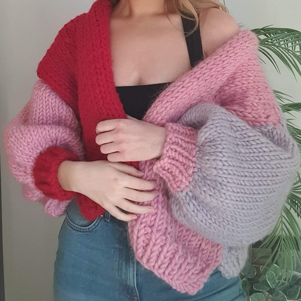 The Ketchup Cardigan Pattern - Super Chunky Colour Block Cardigan