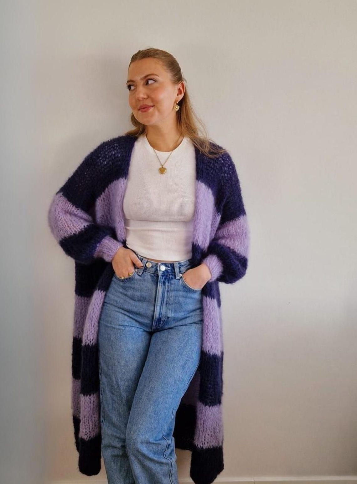 Mohair Maxi Cardigan Easy Knitting Pattern Beginner Friendly - Etsy