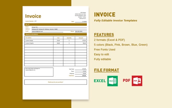 editable invoice template invoice printable receipt ms word etsy
