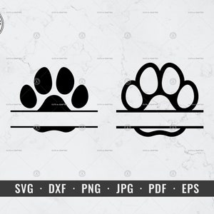 Monograma dividido de pata, Marco de nombre de pata de perro svg, Nombre de perro, Adorno de pata svg, dxf, png, jpg, pdf, eps, Cricut, Silueta, Vector, Imágenes prediseñadas