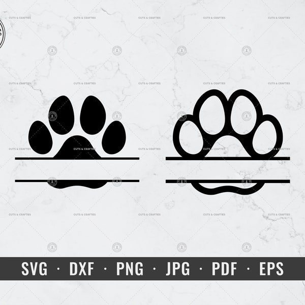 Paw Split Monogram, Dog Paw Name Frame svg, Dog Name, Paw Ornament svg, dxf, png, jpg, pdf, eps, Cricut, Silhouette, Vector, ClipArt