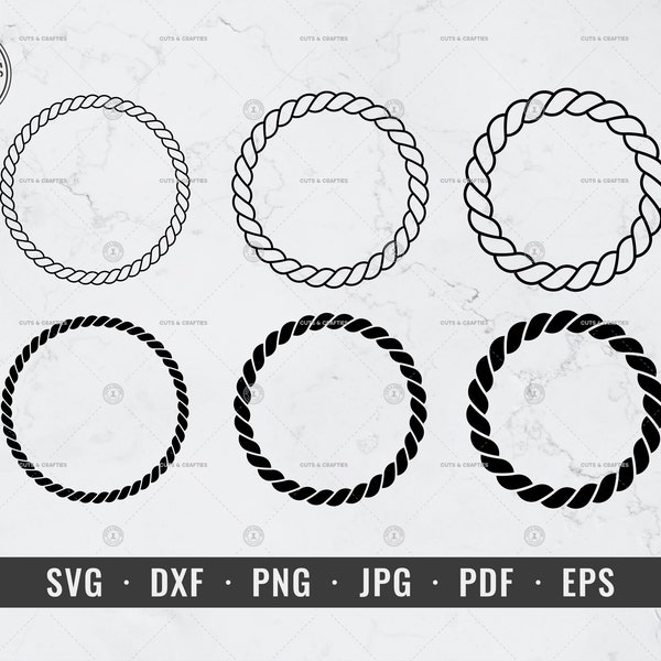 Paquete de borde de marco de círculo de cuerda SVG, corona de cuerda SVG, marco náutico PNG, Cricut, silueta, vector, archivo de corte, descarga digital instantánea