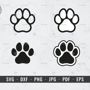 Patte de chien SVG, svg empreinte de patte, patte d'animal SVG, svg de patte de chien impression, dxf, png, eps, Cricut, Silhouette, vecteur, clipart, téléchargement numérique immédiat