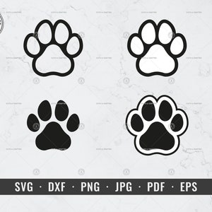 Pata de perro SVG, Pata de animal SVG, Impresión de pie de perro / svg, dxf, png, jpg, pdf, eps / Cricut, Silueta, Vector, ClipArt / Descarga digital instantánea