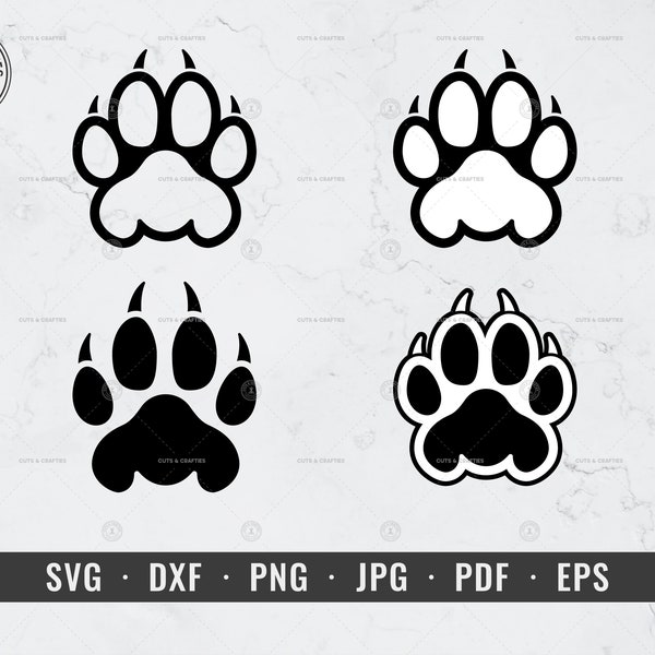 Tiger Paw Print svg, Panther Paw svg, Lion Paw svg, dxf, png, jpg, pdf, eps, Cricut, Silhouette, Vector, ClipArt, Instant Digital Download