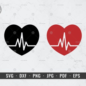 Puede incluir: Dos diseños en forma de corazón con una línea de ECG blanca en el interior. Un corazón es negro y el otro es rojo.