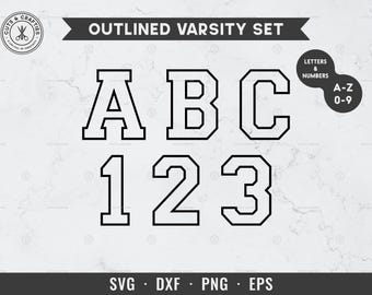 Alfabeto universitario con contornos svg, personajes universitarios svg, alfabeto deportivo svg, universidad, letras y números, dxf, png, Cricut, silueta