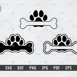 Hund Pfote Knochen Monogramm SVG, Hundepfote Knochen Name Rahmen | svg, dxf, png, jpg, pdf, eps | Cricut, Silhouette, ClipArt | Sofortiger digitaler Download