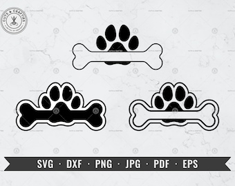 犬の足の骨のモノグラム SVG、犬の足の骨の名前フレーム | svg、dxf、png、jpg、pdf、eps | Cricut、シルエット、クリップアート | インスタントデジタルダウンロード