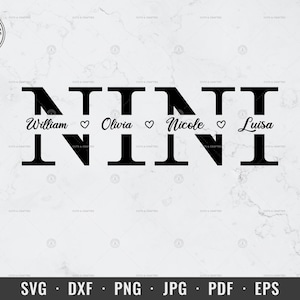 Nini svg, Nini Split Monogram svg, Nini Name Frame svg, Día de la Madre svg, Abuela svg, Abuela svg, dxf, png, Archivo de corte Silhouette Cricut